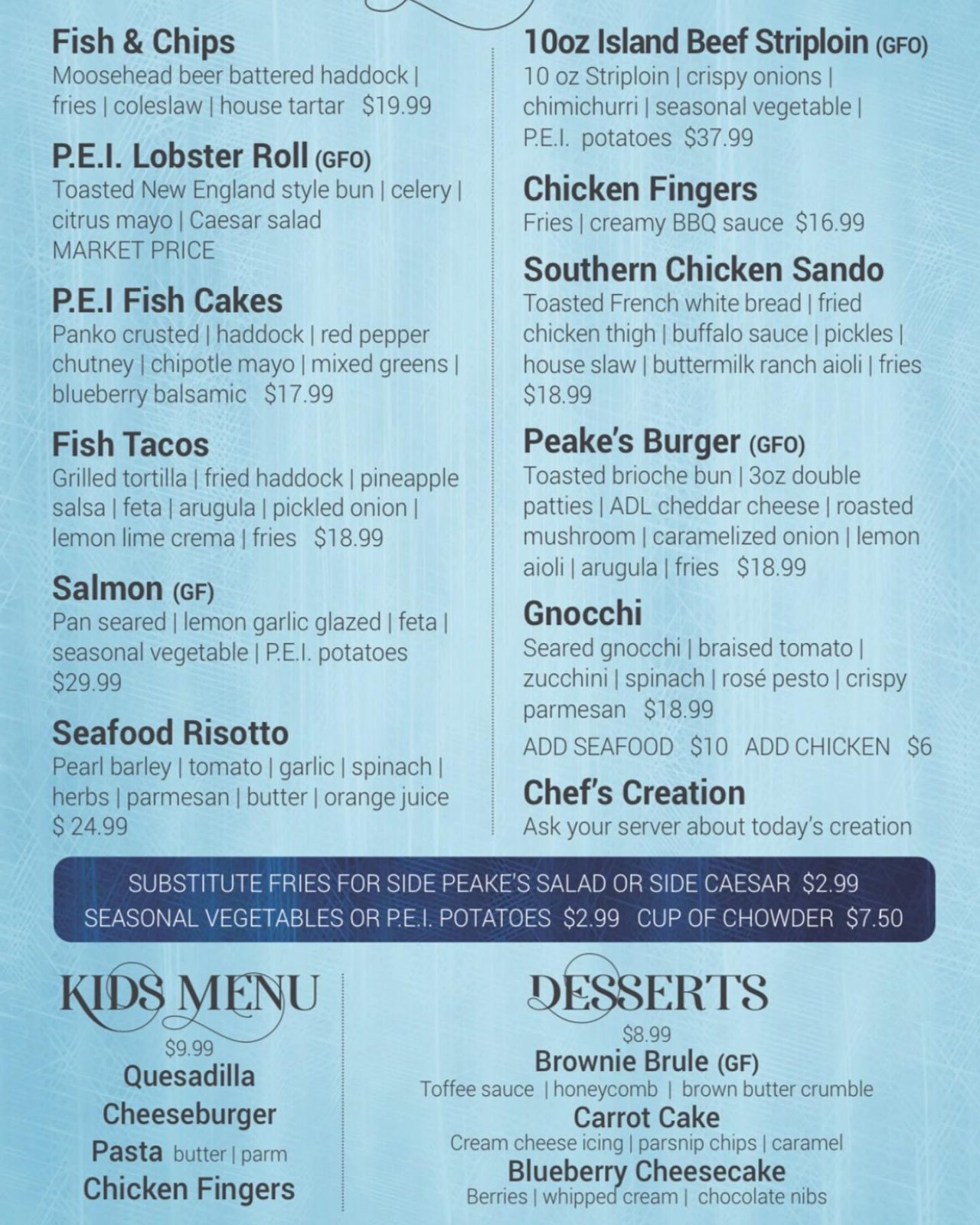 Menu - Peake’s Quay